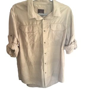 Prana L/S Tan Plaid Moisture Wicking Shirt. Size L